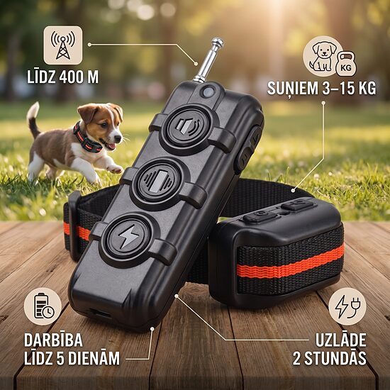 Kucēnu un Mazo šķirņu suņu dresūras siksna (max 400m attālums)