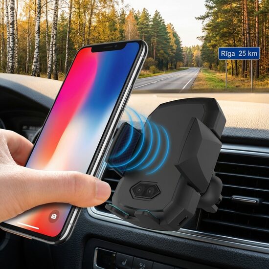 Telefona turētājs, bezvadu lādētājs, 2 vienā