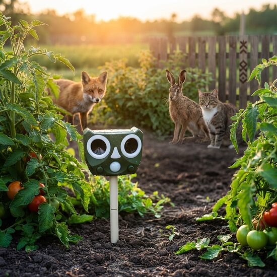 Saules enerģijas ultraskaņas dzīvnieku atbaidītājs dārzam ar kustības sensoru