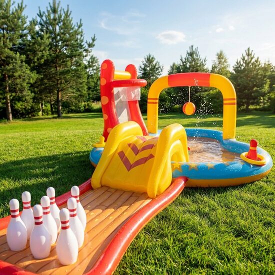 Piepūšamais bērnu ūdens Baseins rotaļu laukums ar slidkalniņu un spēļu elementiem