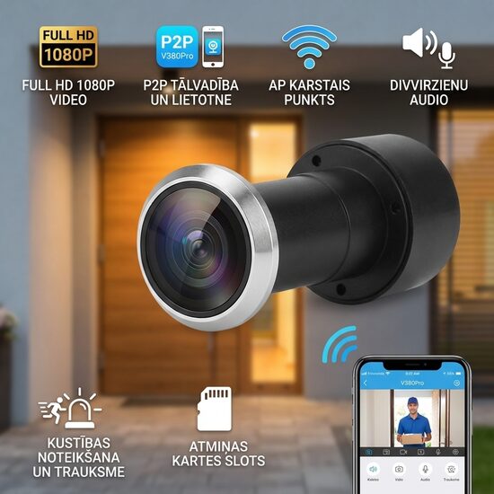 Durvju actiņa Wifi video novērošana ar ierakstu