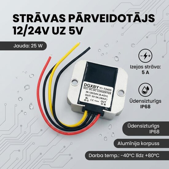 Strāvas pārveidotājs no 12/24v uz 5v, 25w 5A