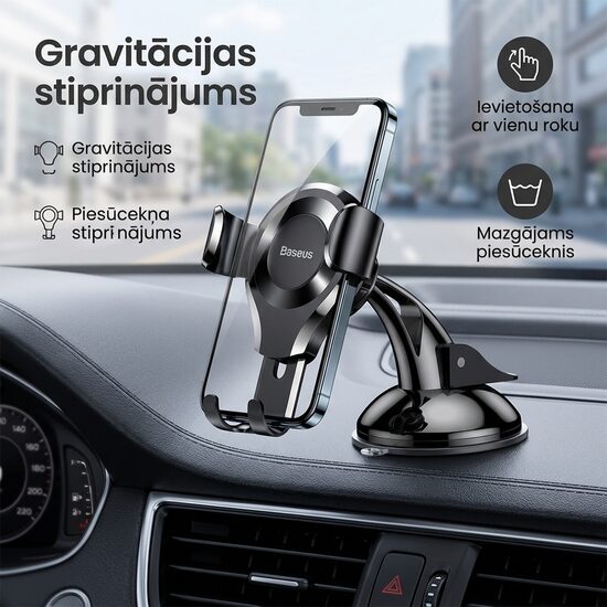 Universāls gravitācijas telefona turētājs automašīnai ar piesūcekņa stiprinājumu