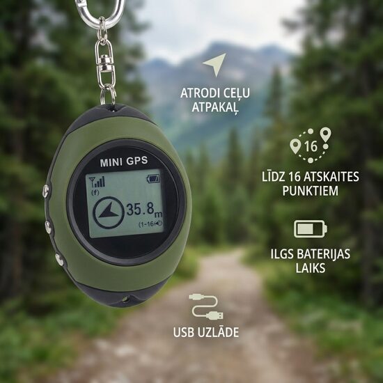 Mini GPS navigācijas ierīce - breloks (palīdz neapmaldīties un atrast ceļu atpakaļ)