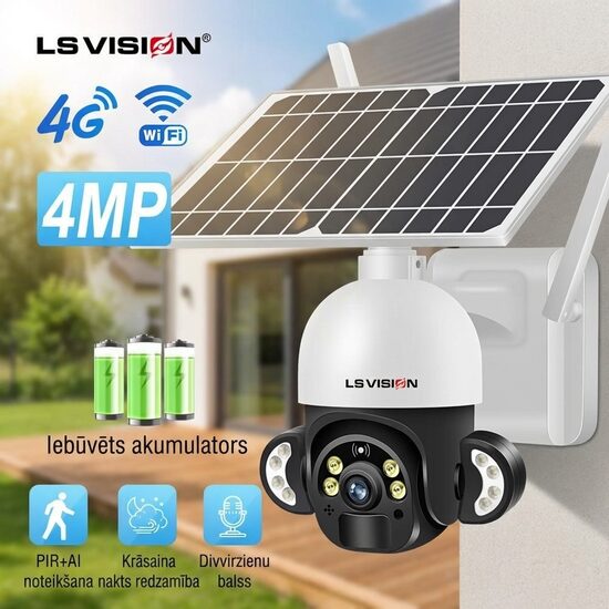 Grozāma 4G videonovērošanas kamera ar sim karti un iebūvētiem akumulatoriem, saules panelis
