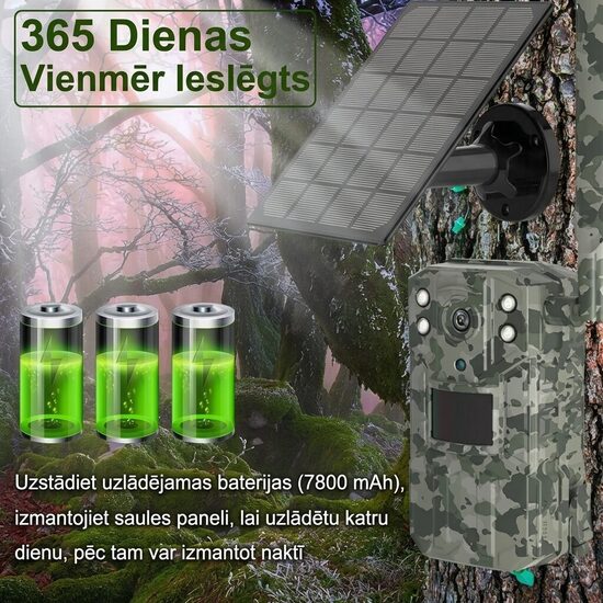Medību kamera ar saules paneli un akumulatoriem, 4G online video