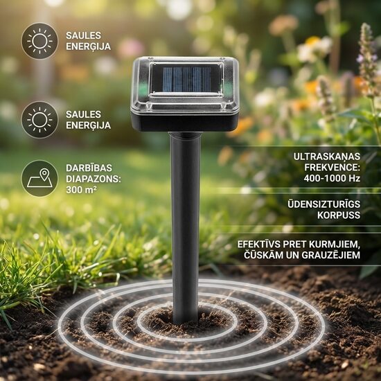 Kurmju, Čūsku, grauzēju atbaidītājs ar ultraskaņu (darbojas no saules baterijām)
