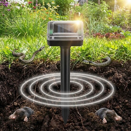 Kurmju, čūsku, grauzēju atbaidītājs ar ultraskaņu (darbojas no saules baterijām)