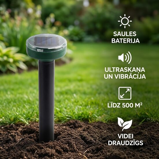 Atbaidīšanas līdzeklis kurmjiem, pelēm, vāverēm 500kvm, ar saules bateriju