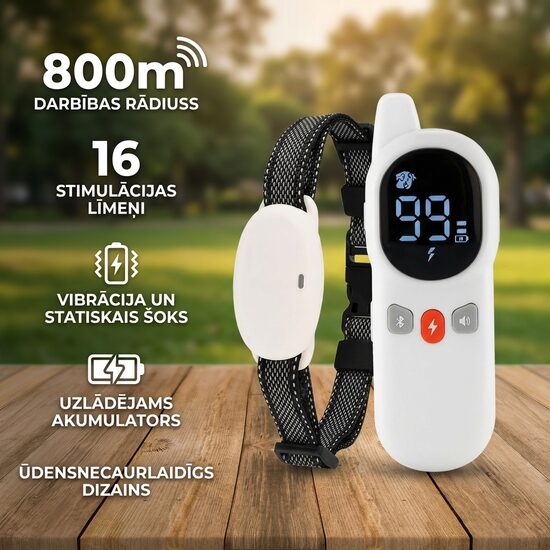 Suņu dresūras kakla siksna 800m, balta