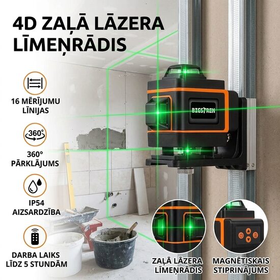 Lāzera līmeņrādis, 360 grādu, 16 līniju, pašizlīdzinošais