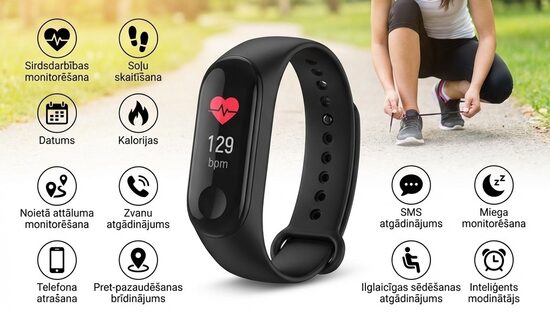Soļu skaitītājs - pedometrs,asinsspiediena mērītājs, pulsometrs, ūdensizturīgs