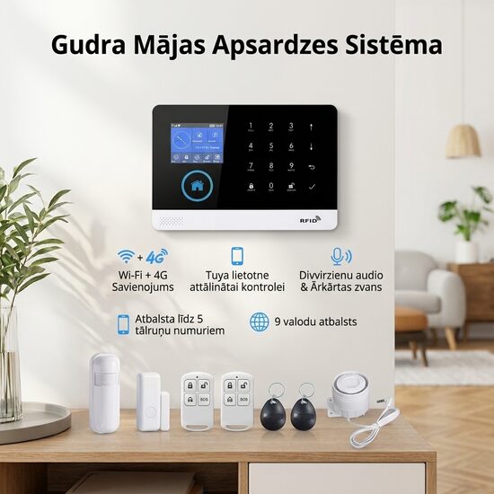 Gsm signalizācija ar SiM karti, Wifi (1 kustības sensors uz durvīm, 1 uz kustību), kad trauksme, zvana uz telefonu