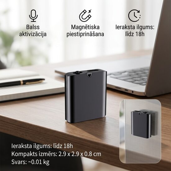 Mini Diktofons ar Balss Aktivizāciju un Magnētu