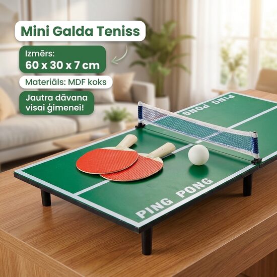 Mini ping pong galda tenisa komplekts 60x30cm, koka