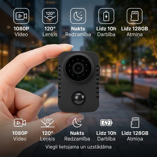 Mini Full HD drošības kamera ar nakts redzamību, kustību detekciju un akumulatoru