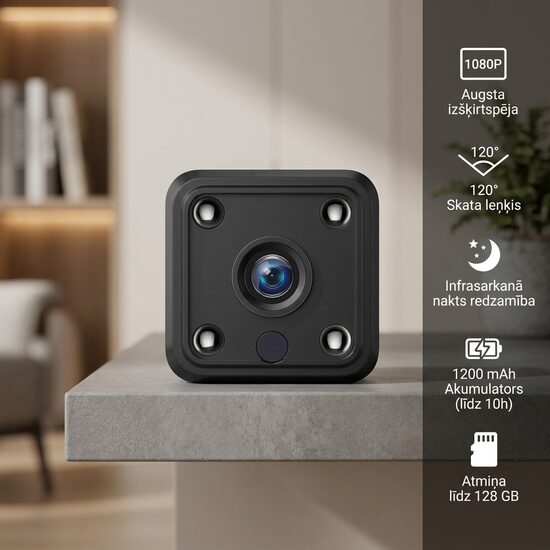 Mini Wifi ip kamera ar akumulatoru (nakts redzmība, ieraksts, skaņa, video telefonā)