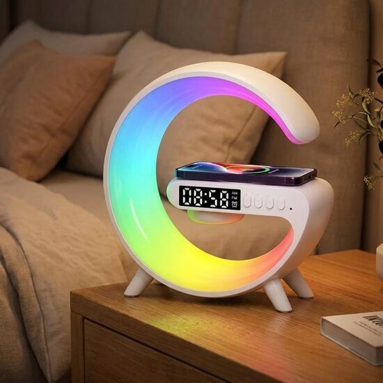 Pulkstenis Modinātājs ar Bezvadu Lādēšanu un Bluetooth Skaļruni, 15x15cm
