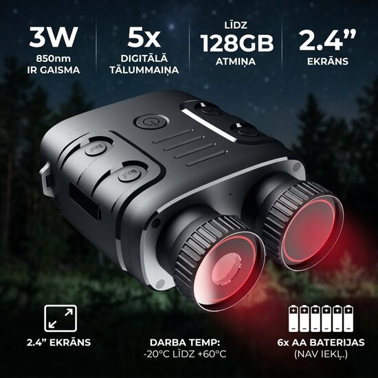 Nakts redzamības ierīce - 300m ar ierakstu (rāda pilnīgā tumsā, 1080P HD 850nm infrasarkanais 5X tālummaiņas medības nakts redzamības binoklis)