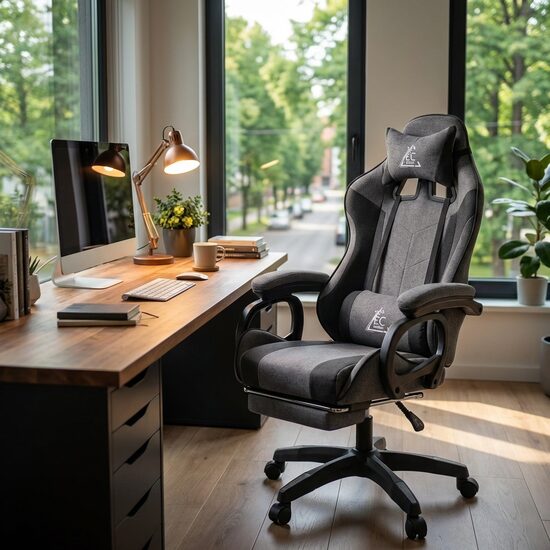 Ergonomisks datora un biroja krēsls ar regulējamu atzveltni un kāju balstu pelēks