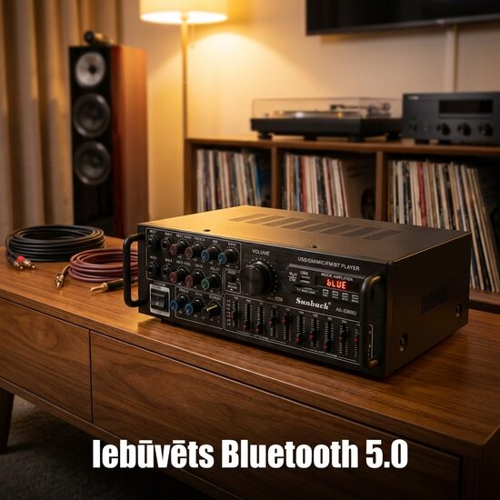 Audio skaņas pastiprinātājs 1200w/2000w. ar ekvalaizeru (12v/220v)