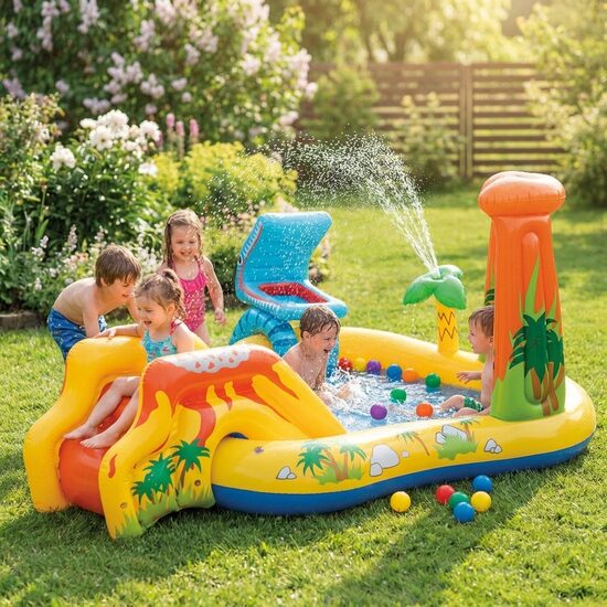 Bērnu baseins - piepūšamais ūdens rotaļu centrs ar baseinu, slidkalniņu un basketbolu bērniem