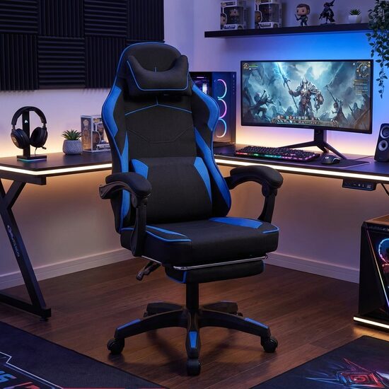 Ofisa krēsls ar kāju balstu un masāžas jostas spilvenu, regulējams līdz 150 kg, tekstila apdare, biroja datorkrēsls