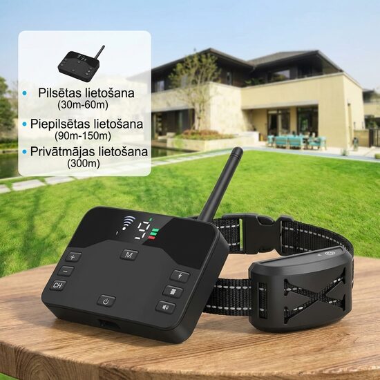 Pārnēsājama Suņu Bezvadu Radiosēta (wifi 250m) un Suņu treniņsiksna (divi vienā), uzlādējama