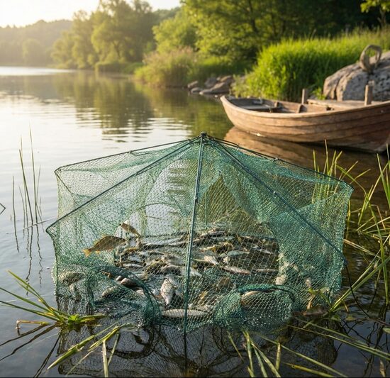 Salokāms Zivju un Vēžu Murds ar 6 Ieejām, 40 cm Diametrs, rīks vēžu ķeršanai