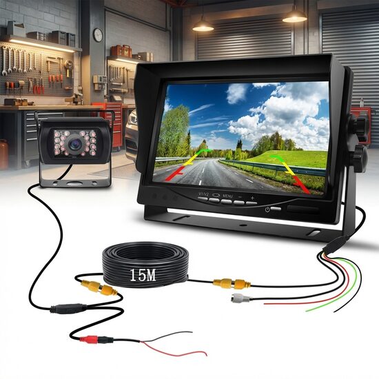 KOMPLEKTS: Monitors 7'', 12/24V + Auto atpakaļskata kamera (15m vads, ar nakts redzamību, ūdens izturīga)