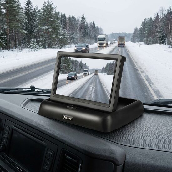 Automašīnas monitors 12v-24v, LCD, salokāms, 2 kamerām