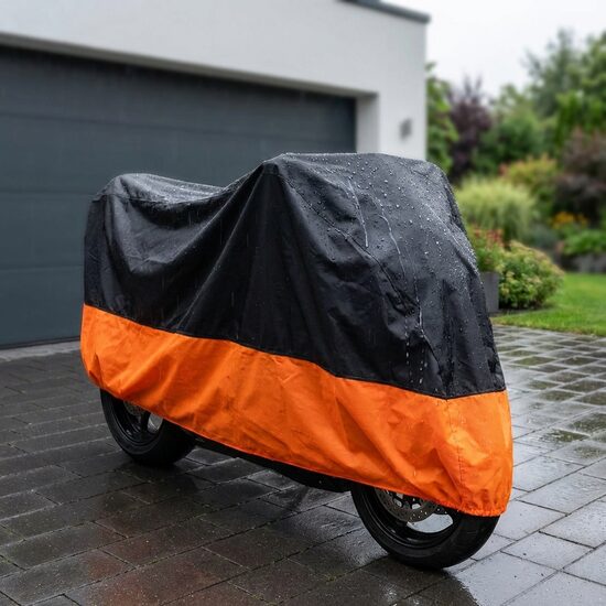 Motocikla pārvalks / pārklājs ūdens, saules,vēja izturīgs - melns ar oranžu XXL