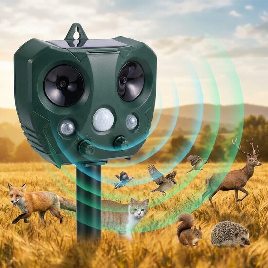 Ultraskaņas dzīvnieku atbaidītājs ar saules uzlādi un kustības sensoru