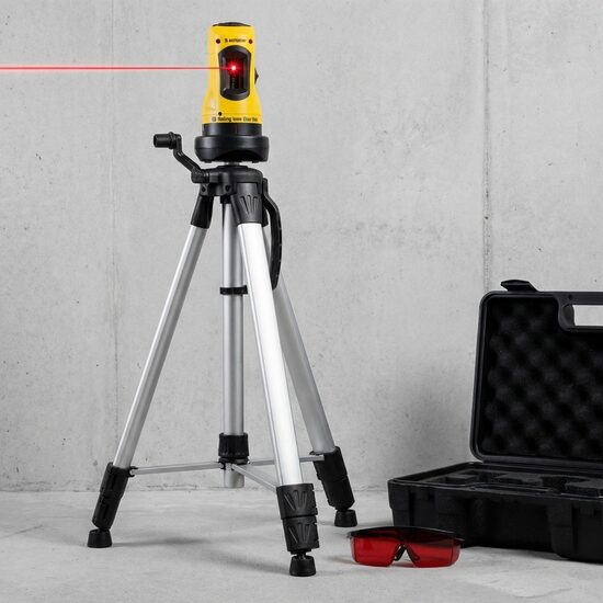 Lāzera līmeņrādis 360g, pašlīmeņojošais ar statīvu un čemodānu pārvadāšanai