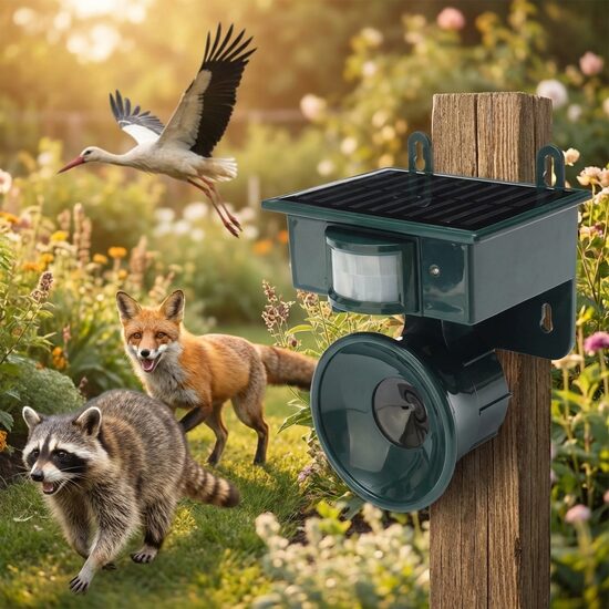 Kaķu, suņu, putnu u.c. dzīvnieku atbaidītājs ar ultraskaņu un saules bateriju