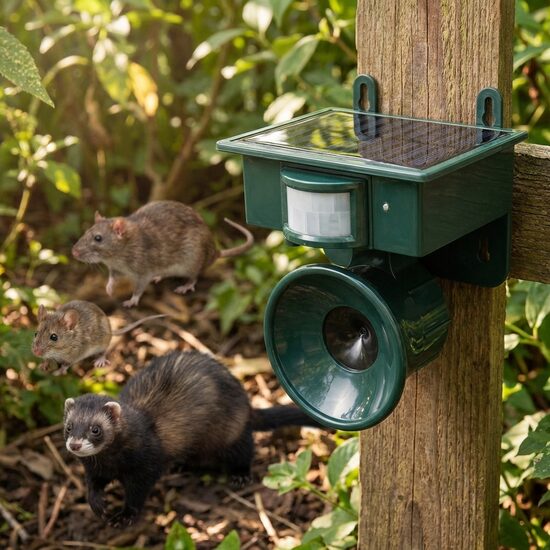 Kaķu, suņu, putnu u.c. dzīvnieku atbaidītājs ar ultraskaņu un saules bateriju
