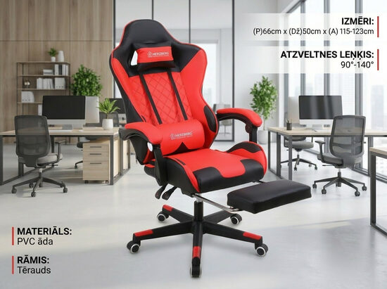 Biroja krēsls Herzberg HG-8081 ar masāžas funkciju, sarkans ar melnu datorkrēsls