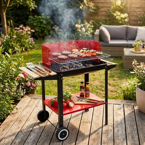 Grills ar regulējamu resti un riteņiem 58x38cm