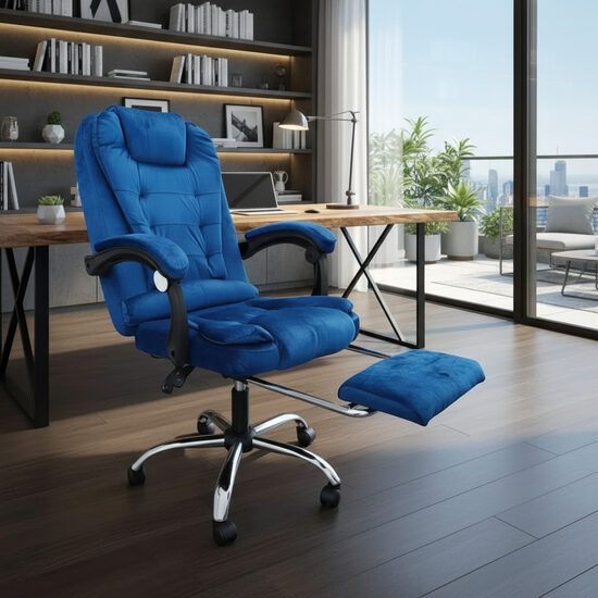 Ergonomisks biroja krēsls ar kāju balstu un masāžas funkciju