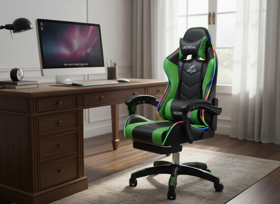 Datorkrēsls ar Led apgaismojumu un Masāžas funkciju Zaļš ar melnu ofisa krēsls