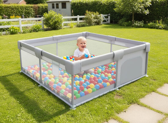 Bērnu sētiņa - manēža 200x200cm, pelēka