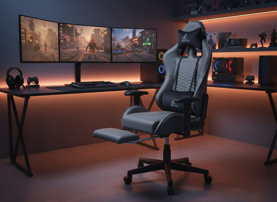 Ergonomisks spēļu krēsls ar masāžas funkciju un kāju balstu