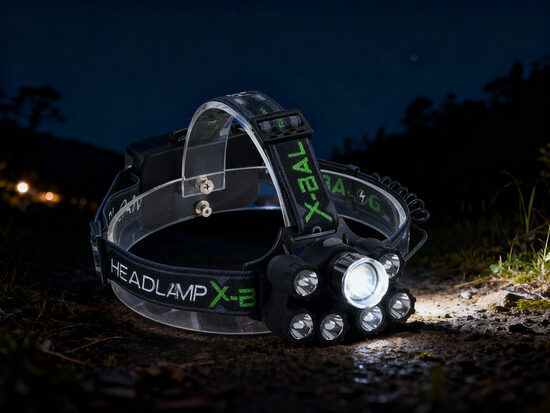 Galvas lukturis ar x7 Cree diodēm, akumulatoru un lādētāju