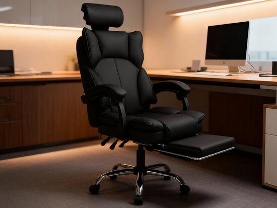 Ergonomisks biroja krēsls ar izvelkamu kāju balstu