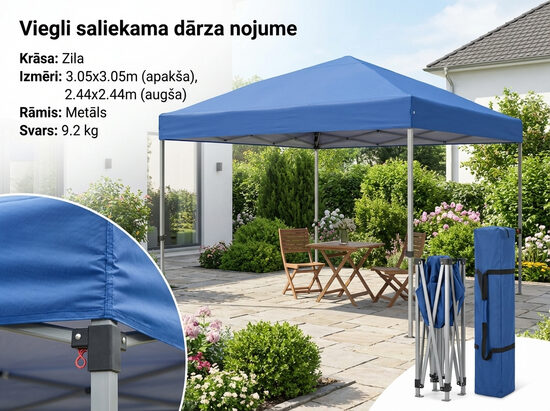 Dārza nojume 3x3m, zila