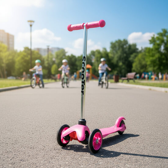 Bērnu skrejritenis ar regulējamu ausgtumu, LED riteņiem un gumijas rokturiem, rozā
