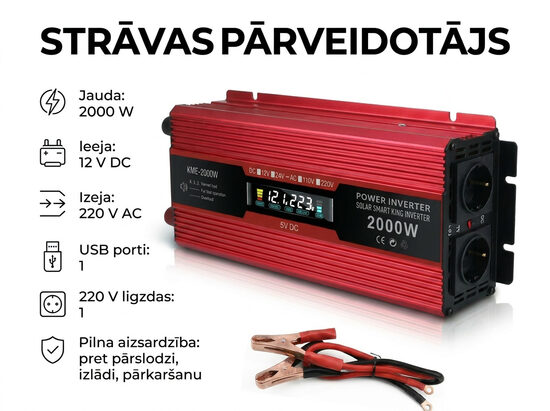 Strāvas pārveidotājs (12v-220v) 2000w, inverters ,sprieguma pārveidotājs