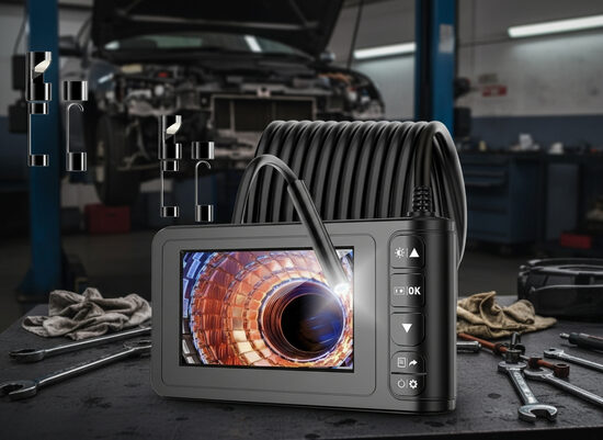 Endoskops ar monitoru 4.3 collas, FullHD, ar ierakstu (5m vads kamerai, 4 dažādi uzgaļi īpaši grūti pieejamām vietām)