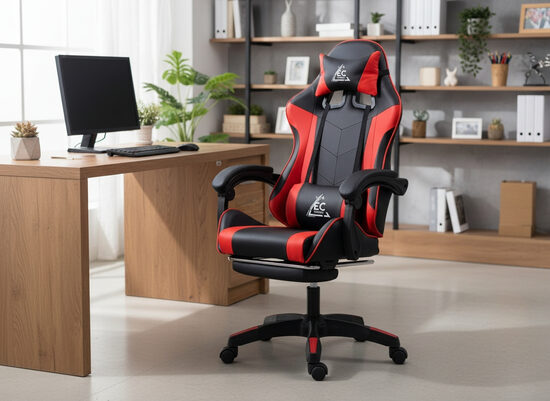 Gaming Krēsls ar Masāžas Spilvenu un Regulējamu Atzveltni