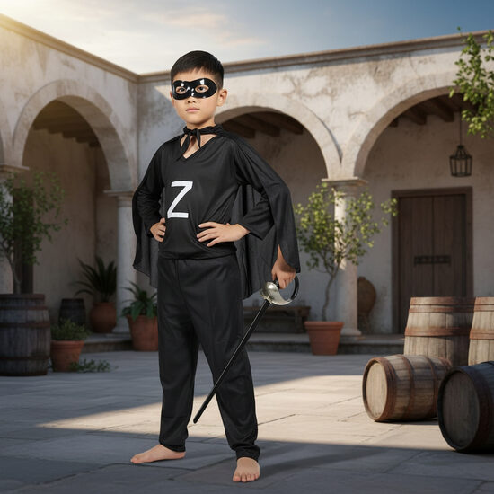 Zorro tērps (kostīms no vairākām daļām, S, M, L - izmēri)